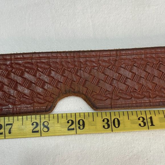 Mens Belt Large Waist Distressed Heavy Duty Tooled Leather Strap Buckle Overlay - Picture 10 of 11